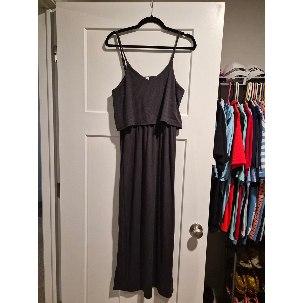 Zenana Womens Ribbed Popover Maxi Dress Charcoal Gray Sleeveless RS-8022AB Small